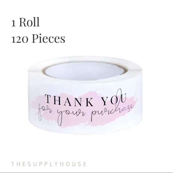 120pc Rectangle Thank You Stickers. Pink Watercolour. - Picture 4 of 6